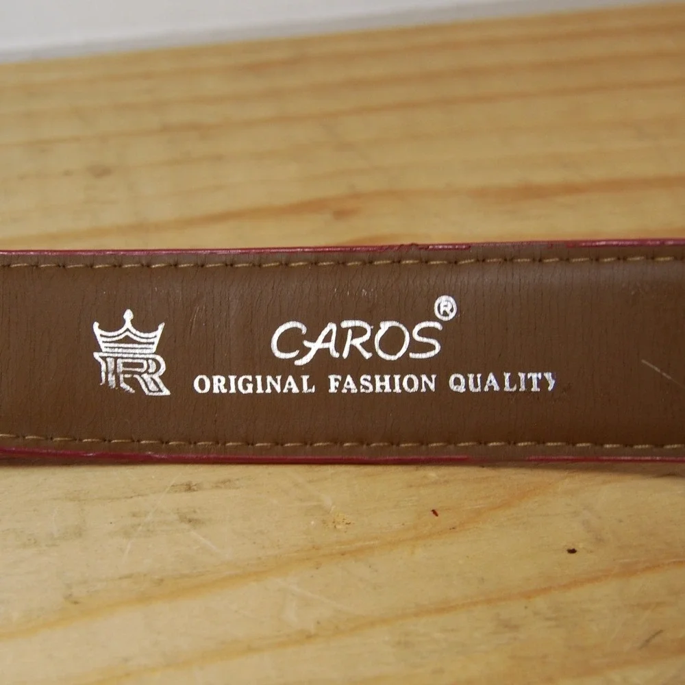 Vintage Red Ratchet Belt Men's 36 Italian Caros Faux‎ Leather Vegan